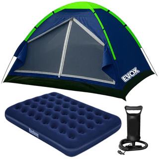Barraca Camping 4 Pessoas Reforçada + Colchão Casal Inflavel + Bomba de Ar