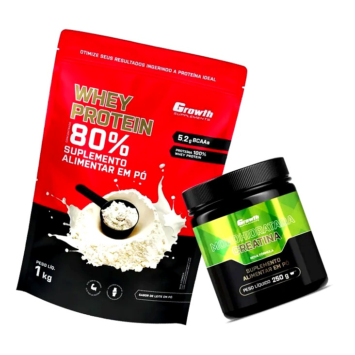 Kit Whey Protein Concentrado 1kg + Creatina Monohidratada 250g Sem Sabor