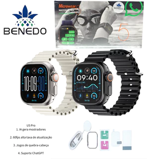 Smartwatch Microwear Ultra 5 Pro 49mm 2 Pulseiras Series 11 IP68 Aprova d'agua Responde Chatgpt GPS