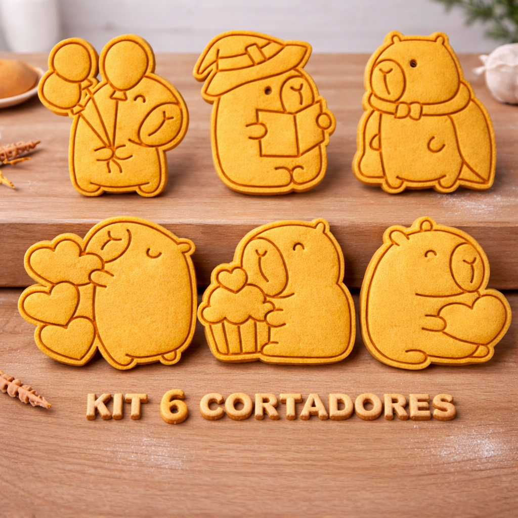 Kit Cortador de Biscoito Capivara com Puxadores - 6 Peças