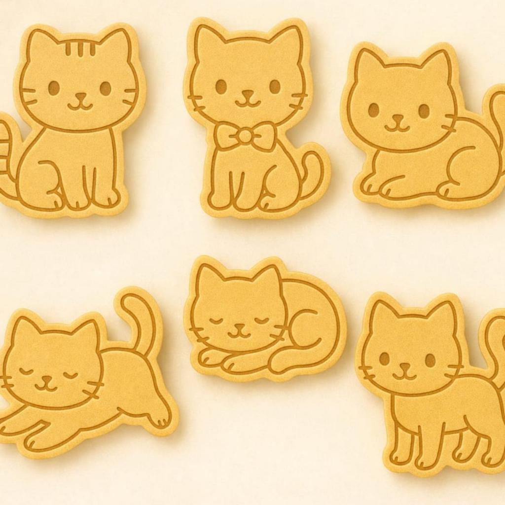 kit 6 cortador com marcador tema gatinhos para biscoitos, pa