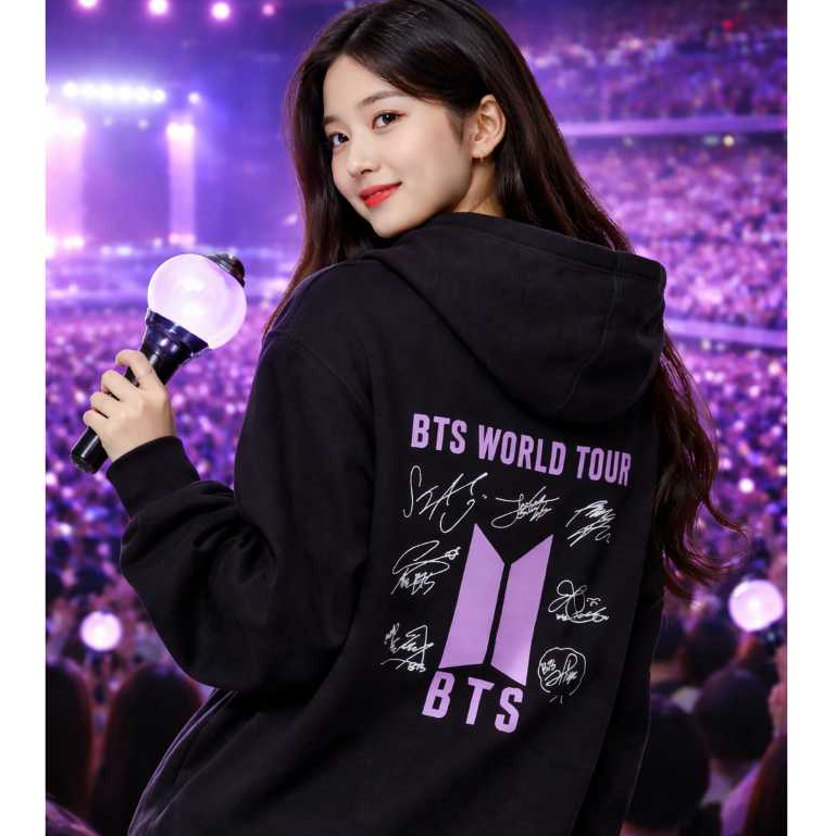 BTS WORLD TOUR パーカー Moletom BTS World Tour Oficial Preto com Capuz Estampado Kpop