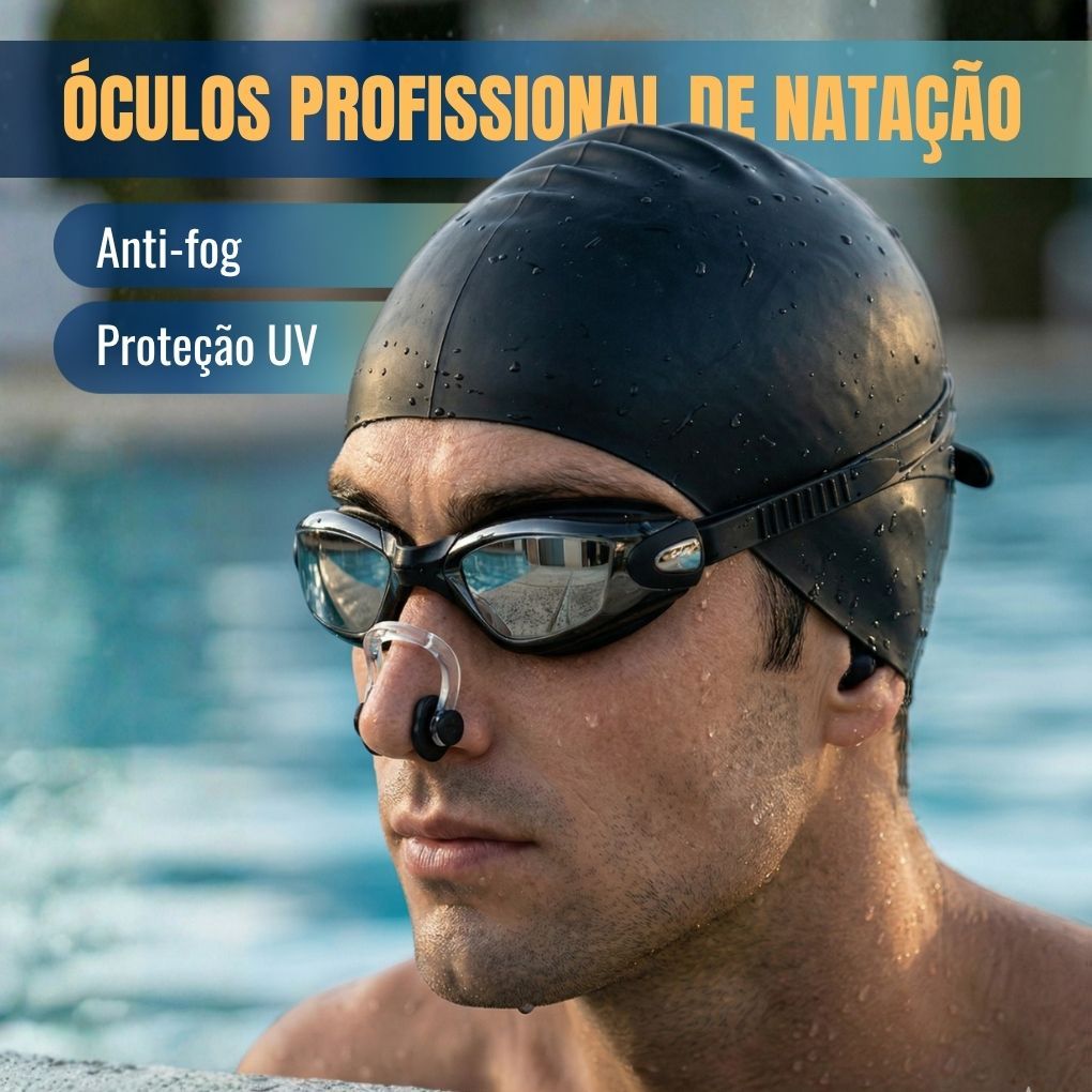 Oculos Profissional de Natação Antiembaçante UV com Protetor de Ouvido ...