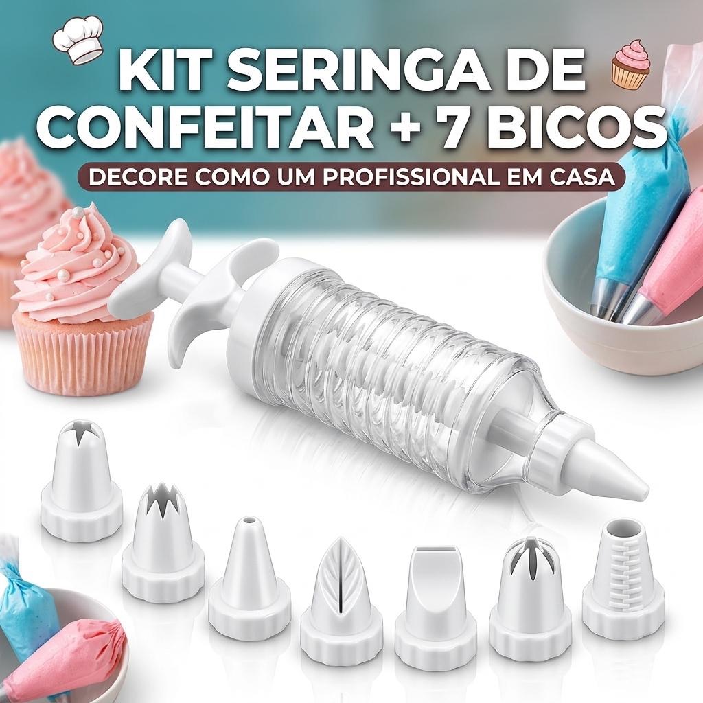 Kit - 7 Bicos de Confeiteiros + seringa de Confeitar