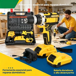Parafusadeira 48V/18V Recarregável Profissional C/ 1 ou 2 Baterias, Maleta e Acessórios Completos