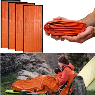 Saco de Dormir Aluminizado Laranja Isolante Térmico para Camping e Montanha
