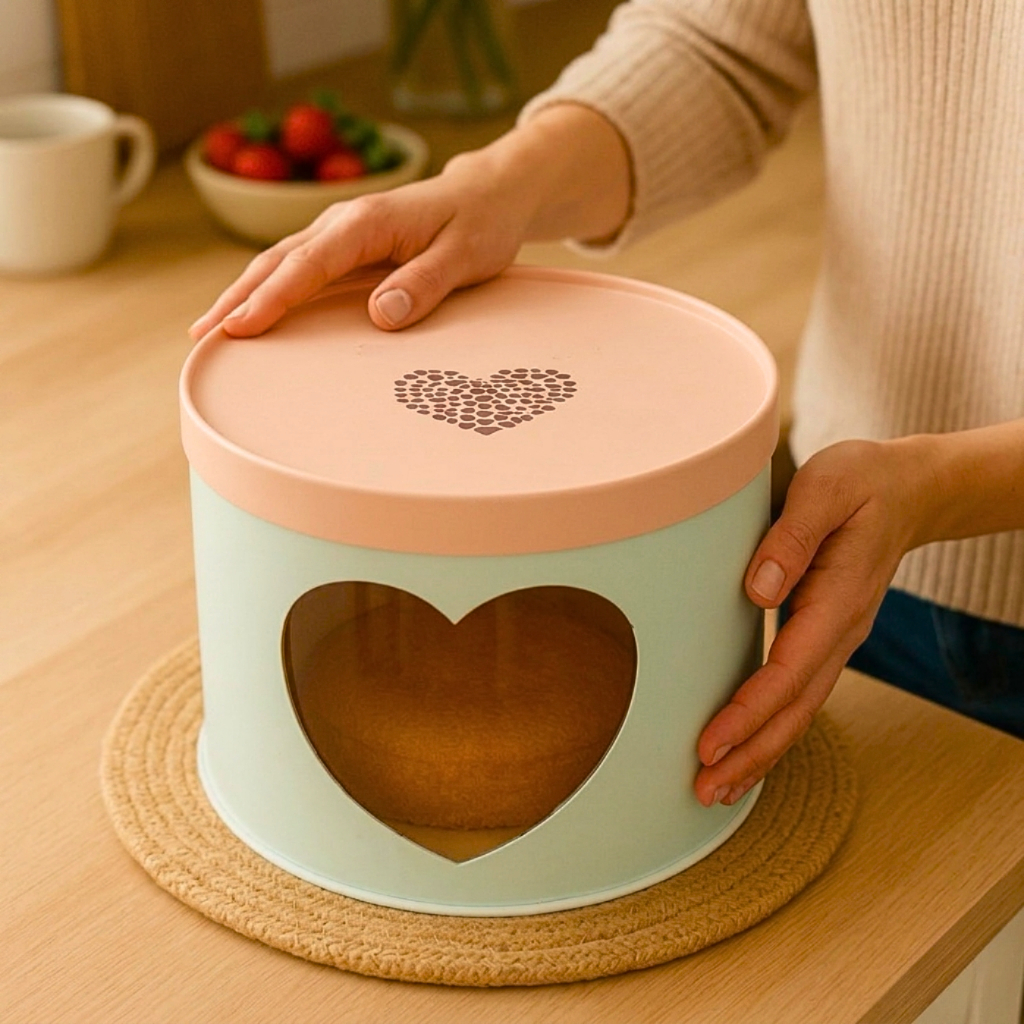 Caixa para Bolo Alto Premium Visor em Coração Confeitaria Ca