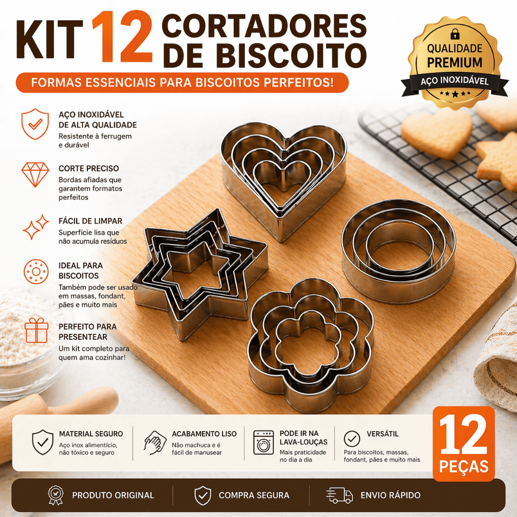 Kit 12 peças Cortador Modelador Forma de Biscoito de aço ino