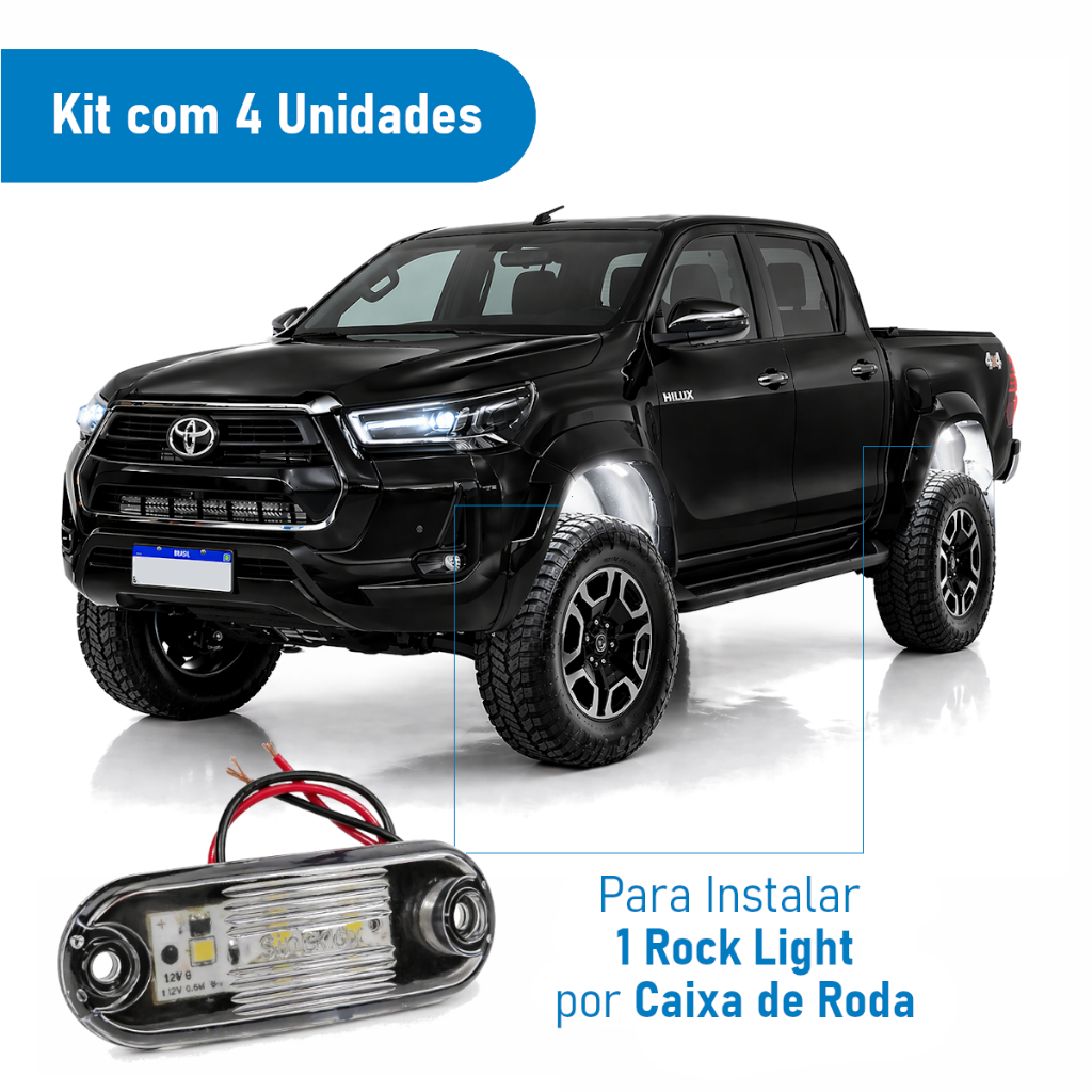 Kit 4 Rock Lights Led Caixa de Roda Enfeite Camionete Luz
