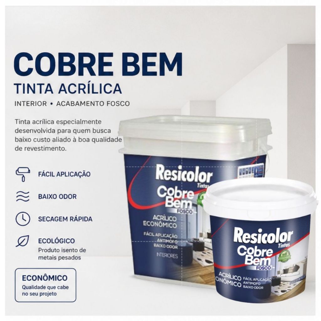 Tinta Acrilica para Alvenaria e Gesso Cores Resicolor 18L ou 3,6L Cobre ...