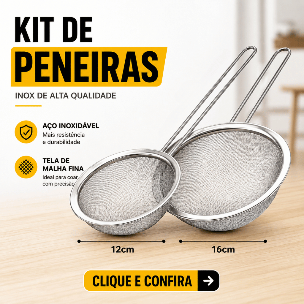 Kit 2 Peneiras Coador Manual Aço Inox 12cm 16cm Cozinha Chá 