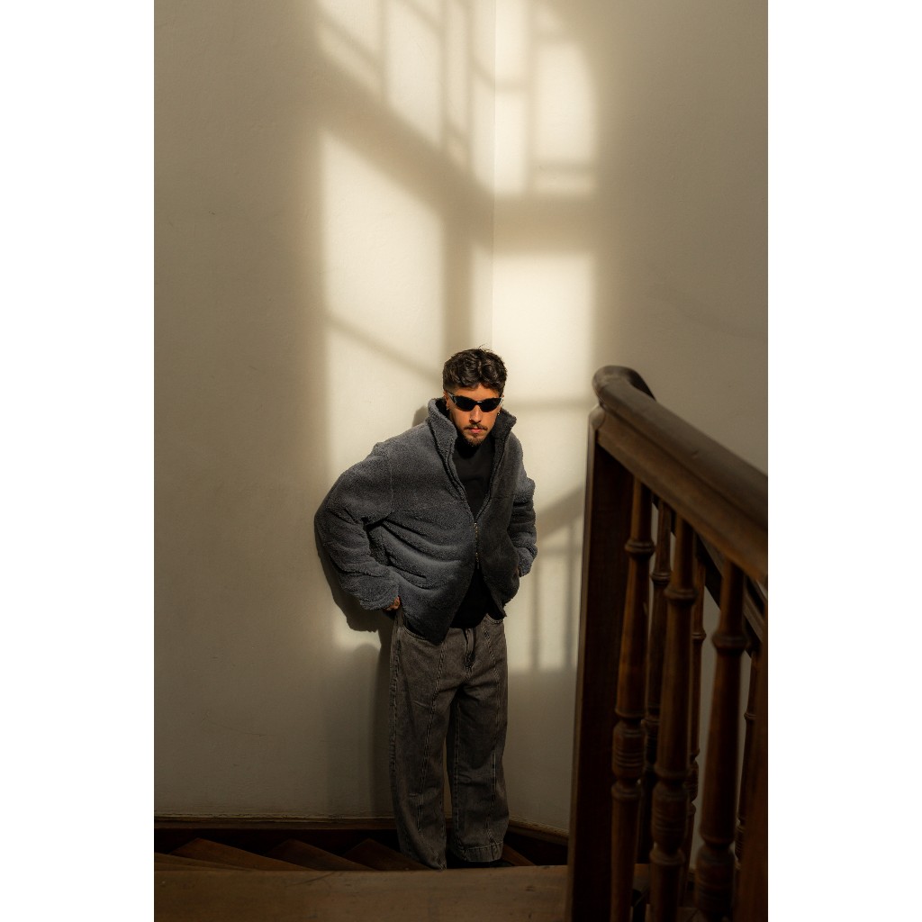 Jaqueta Fleece Double Zip Dust N70 Cinza Streetwear High Neck