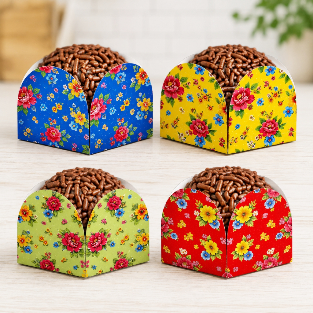 100 Forminhas para Doces Decoração Festa Junina Floral Chita