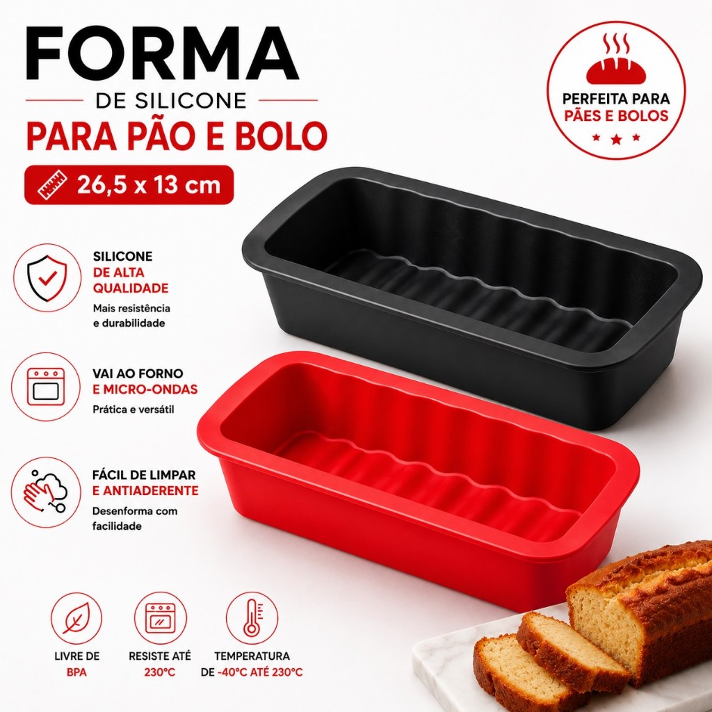 Forma de Silicone Para Bolos e Pães, Não gruda, Solta Facilm