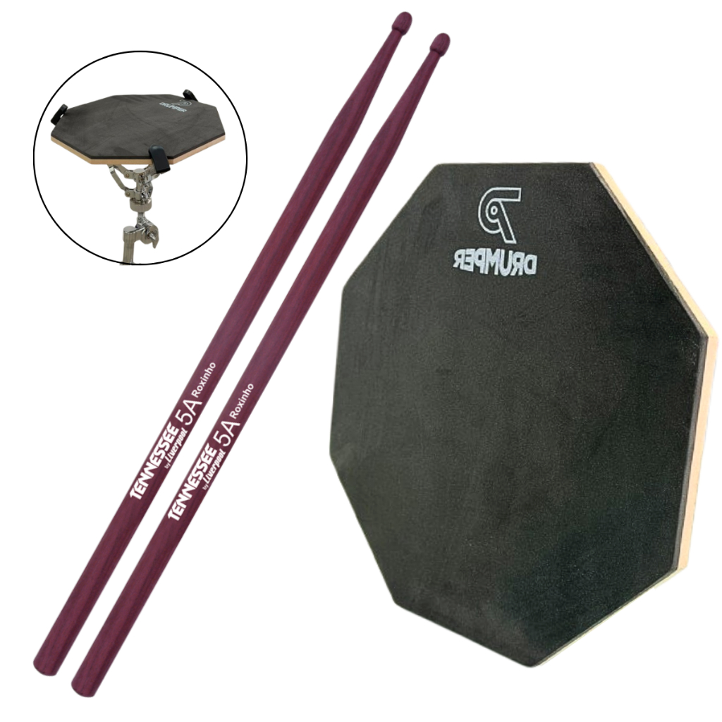 Pad Praticável Bateria 12' em EVA com Baqueta 5A Liverpool Roxinho