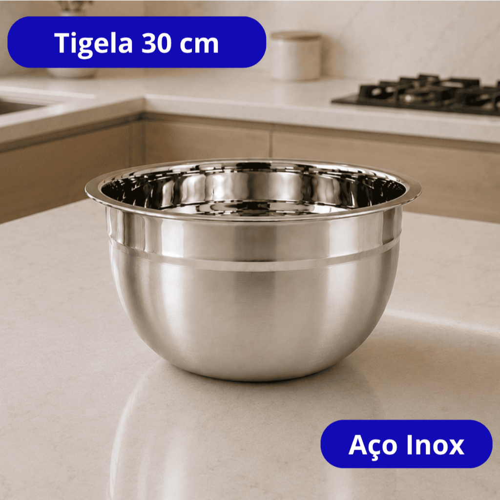 Tigela Bowl Profissional 30 Cm Grande Bacia Recipiente Inox 