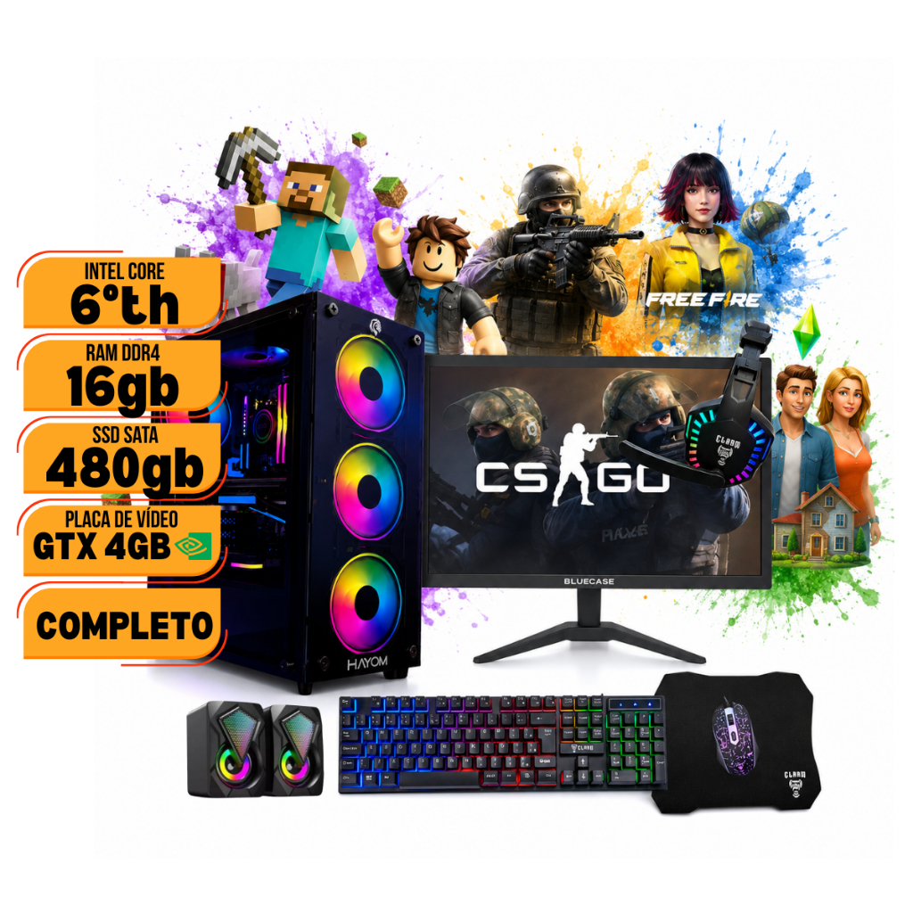 PC CPU I7-6° + 16GB DDR4 + SSD 480GB + GTX 750 4GB + MONITOR 21,5