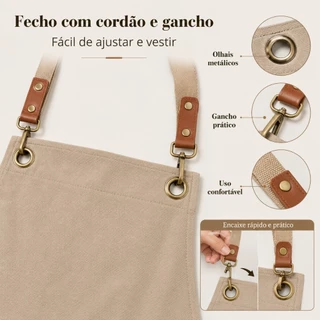 Avental de Lona Cozinha Lavanderia com Bolso Frontal Alça Gancho Ajustável Várias Cores