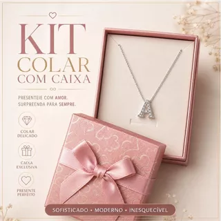 Kit Colar Inicial Banhado a Prata 925 com e Caixinha para Presente