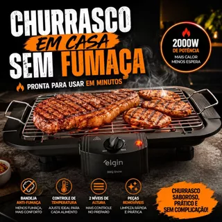 Churrasqueira Elétrica Elgin BBQ Show Mesa Anti-Fumaça Ideal para Apartamento