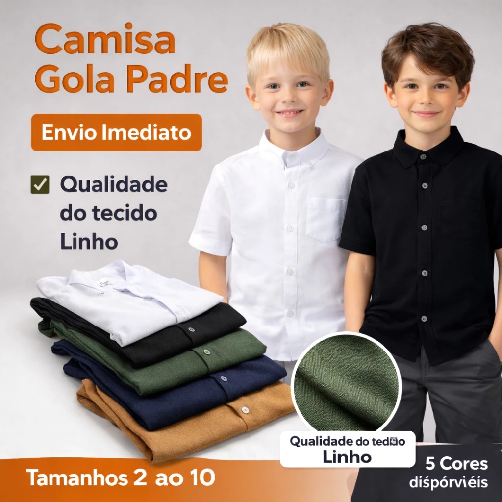 Camisa Social Gola Padre (Tam. 2 ao 10 - Diversas cores)