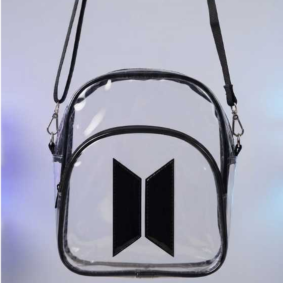 Bolsa mochila transparente BTS transversal 2 em 1