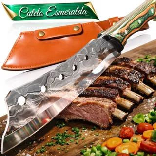 Cutelo Esmeralda Profissional Aço Inox Faca Açougueiro Churrasco Corte Preciso Coldre Incluso