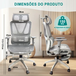 Cadeira de Escritório Ajustável com Pé, Braço 6D e Suporte Lombar - Ergonômica para Home Office e Estudo, 150kg
