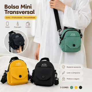Bolsa Feminina Transversal Tiracolo Pequena de Ombro Unissex em Lona Porta Celular Casual Bolsinha Mini Bolsa