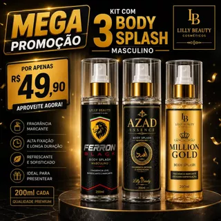 Kit com 3 Body Splash Masculino 200ml Premium