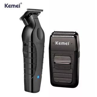 Kit 2 Máquinas de Acabamento Profissional Kemei Barbeador Shaver KM-2299 + KM-1102 - Bivolt