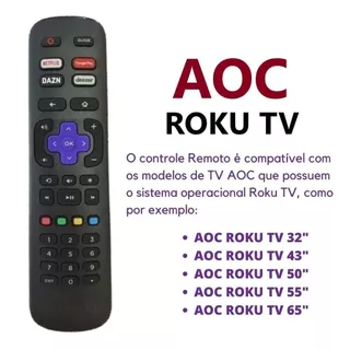 Controle Remoto Smart Tv AOC Roku Tv Netflix Deezer Dazn