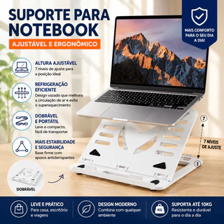 Suporte para Notebook Ajustável 8 Níveis Dobrável Ergonômico, Compatível 10‑17 Polegadas,Ergonômico para Home Office