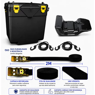 Baú Moto 110 Litros iCbras + Suporte Universal + 2 Extensores Motoboy Delivery Bagageiro Bauleto Grande