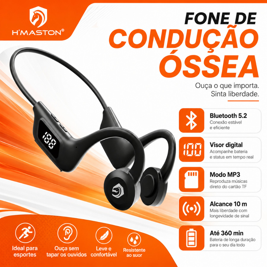 H'MASTON F921 Fone Condução Óssea Fone Para Corrida Fone De Ouvido Para Corrida Fone De Ouvido Esportivo Fone Bluetooth