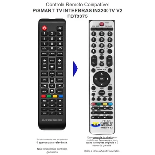 Controle Remoto Compatível P/SMART TV INTERBRAS IN3200TV V2 FBT3375