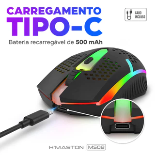 Mouse Gamer Sem fio Wireless Gamer 2.4G/BT Recarregável Tipo-C RGB Bluetooth Alta Precisão 1600 DPI