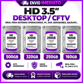 HD 500GB / 320GB /250GB/ 160GB sata Desktop e DVR CFTV - Varias marcas!!