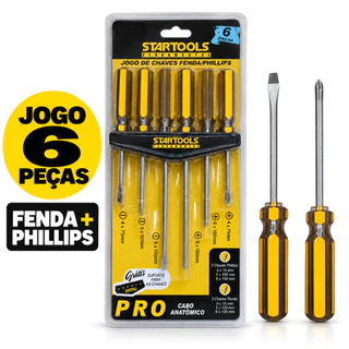 Jogo 6 Chaves de Fenda e Phillips Com Suporte Conjunto 3 Peças Cada 75 100 150mm Profissional