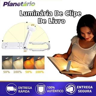 Mini luminária de mesa com prendedor de livros, luz noturna dobrável, luminária de leitura portátil