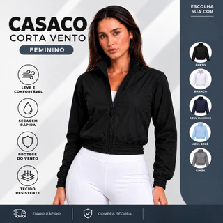Jaqueta Feminina Corta Vento Casaco Esportivo Leve com Zíper Academia Fitness Corrida