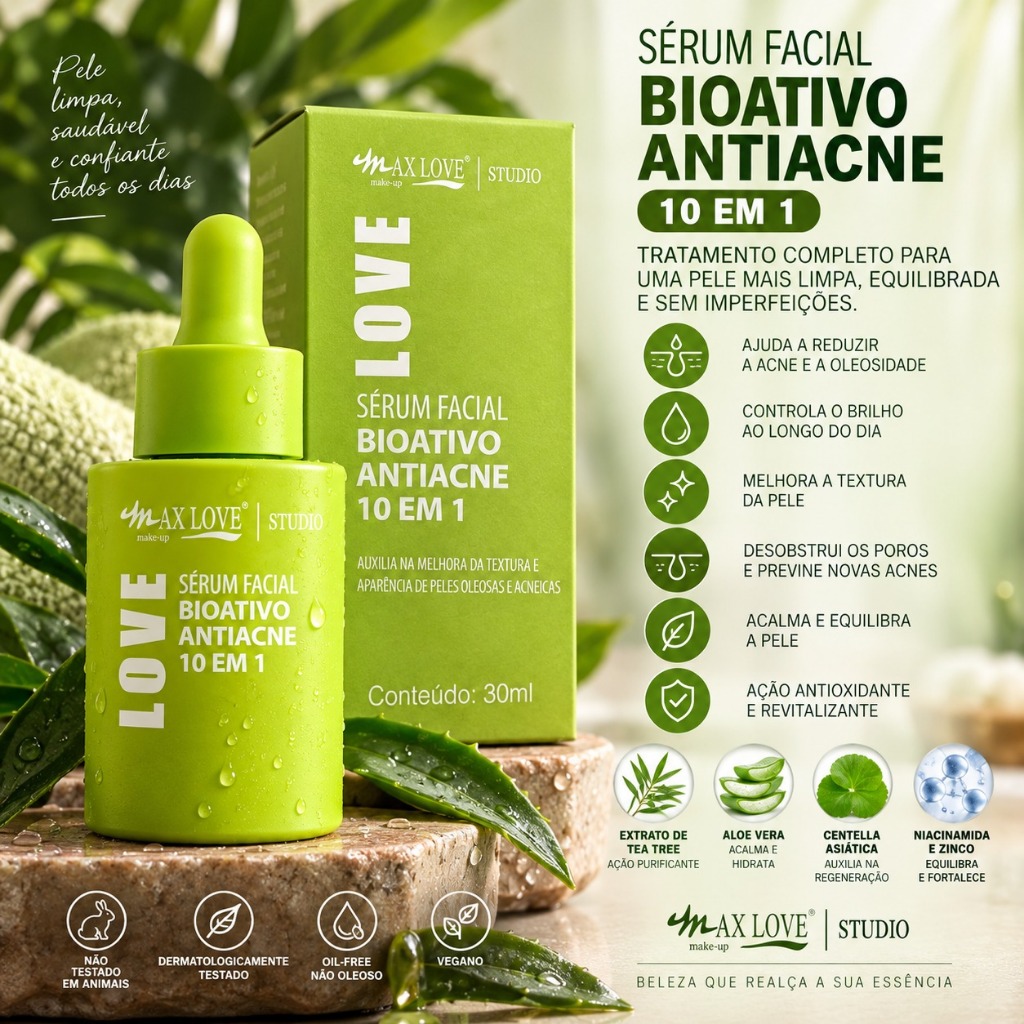 KIT 04 Serum Facial MAX LOVE 30ml: Clareador de Pele + Vitamina C