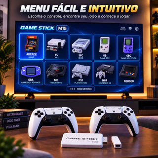 Video Game Stick M15 4K Ultra HD Retro - 20.000 Jogos - 2 Controles Sem Fio 2.4G - Emulador PS1/GBA/SNES - Console de Jo
