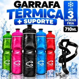Garrafa Squeeze Caramanhola Térmica Cratos 710ml Bike e Esportes + Suporte Para Garrafa De Água