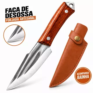 Faca de Desossa Profissional Forjada Artesanal com Bainha – Cutelo Rústico para Churrasco e Cozinha