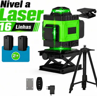 Kit Nivel a Laser Verde 16 Linhas 360° Profissional Com Tripé Suporte 2 Baterias Recarregáveis
