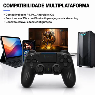Controle Sem Fio Compatível Ps4 PC Gamer Joystick Recarregavel Manete para Smart TV Preto