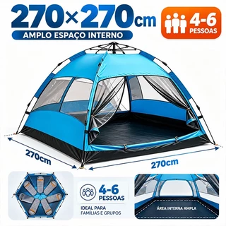 Festa Barraca de Camping Grande 270x270cm para 4 a 6 Pessoas Familiar Espaçosa para Praia e Acampamento