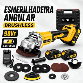 Esmerilhadeira E Lixadeira Angular Brushless 125mm 98VF Kit 2 Baterias + Maleta E Acessórios