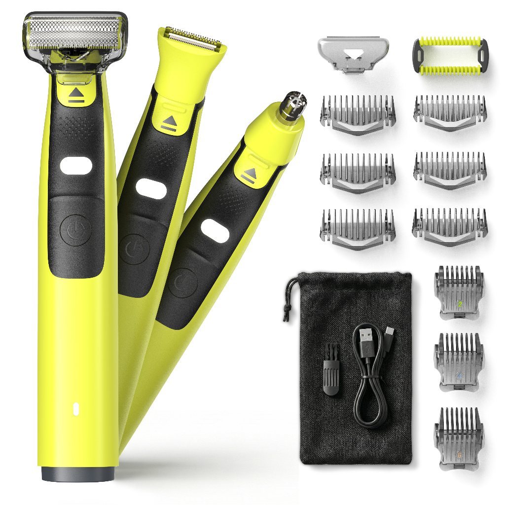 Barbeador Elétrico Masculino Aparador de Pelos Corpo Virilha Axilas Peito IPX6 Lâmina Inox LED USB-C 9 Pentes 3 Cores